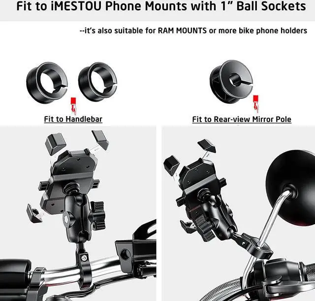 Alt view image 3 of 7 - iMESTOU 2PCS Aluminium 1" Ball Base for Handlebar Mounts, Ball Adapters Fit for Ram Phone Mounts with 1" Ball Sockets