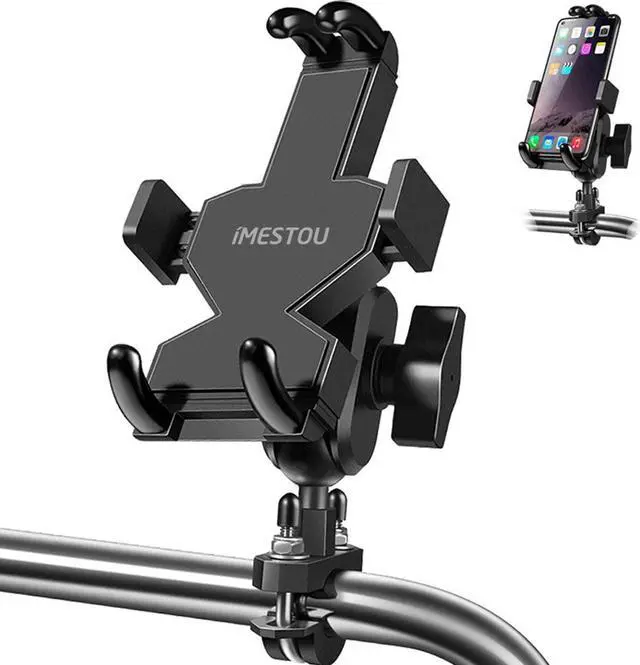 Main image of iMESTOU Aluminium Motorcycle Phone Mount U-Bolt Handlebar 1" Ball Stem Cellphone Holder 360 Rotating with Length Width Adjustable Universal for Max.7.2 inch Large Phones Sturdily