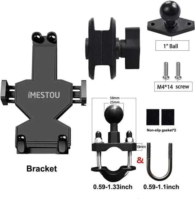 Alt view image 2 of 6 - iMESTOU Aluminium Motorcycle Phone Mount U-Bolt Handlebar 1" Ball Stem Cellphone Holder 360 Rotating with Length Width Adjustable Universal for Max.7.2 inch Large Phones Sturdily
