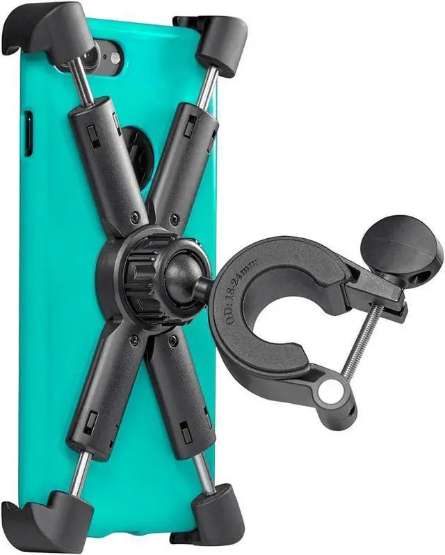 Main image of Motorcycle, Bicycle, & Scooter Phone Mount - Reliable Handlebar Phone Holder for Any Smartphone (iPhone 14, Galaxy S22) - Makes Your Bike Rides Safer