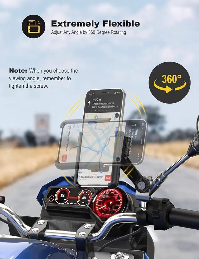Alt view image 6 of 7 - Motorcycle Phone Mount, 1S Quick Release Anti Shake Motorbike Phone Holder for 3.5-7.0 Inch Smartphone for Motorcycle Mirror Phone Mount with 360° Rotatabe
