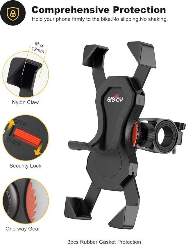 Alt view image 2 of 7 - Bike Phone Mount Universal Motorcycle Cell Phone Holder Anti Shake Cradle Clamp for Road Bike/MTB/Scooter with 360 Rotation for 3.5-6.5 inch Smartphone