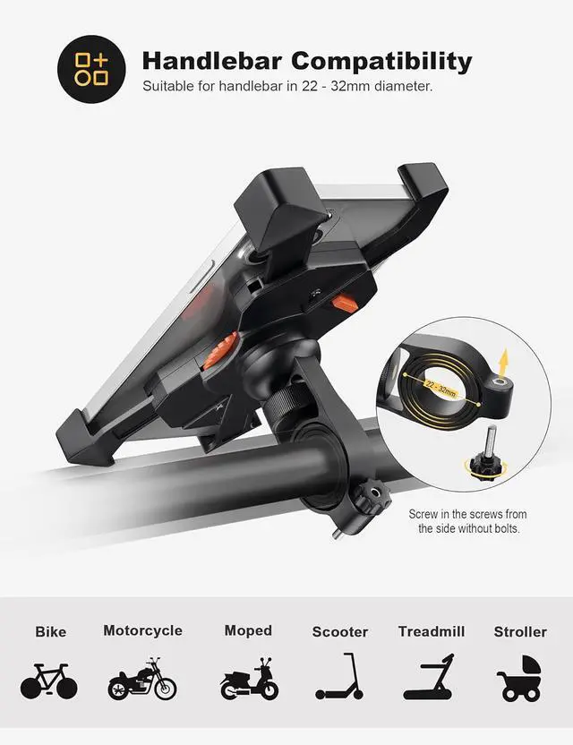 Alt view image 4 of 7 - Bike Phone Mount Universal Motorcycle Cell Phone Holder Anti Shake Cradle Clamp for Road Bike/MTB/Scooter with 360 Rotation for 3.5-6.5 inch Smartphone