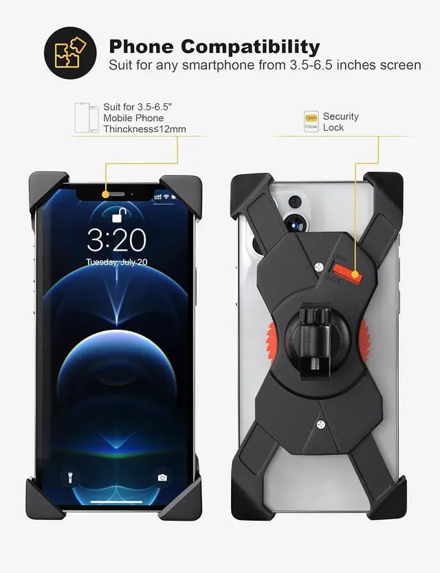 Alt view image 3 of 7 - Bike Phone Mount Universal Motorcycle Cell Phone Holder Anti Shake Cradle Clamp for Road Bike/MTB/Scooter with 360 Rotation for 3.5-6.5 inch Smartphone
