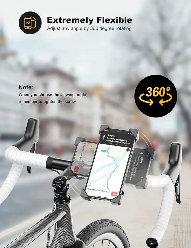 Alt view image 6 of 7 - Bike Phone Mount Universal Motorcycle Cell Phone Holder Anti Shake Cradle Clamp for Road Bike/MTB/Scooter with 360 Rotation for 3.5-6.5 inch Smartphone