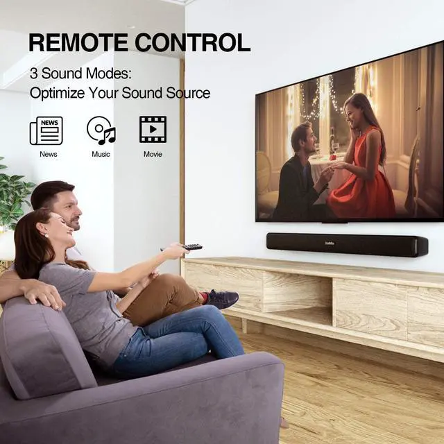 Alt view image 6 of 7 - RIOWOIS Sound Bar, Sound Bars for TV, Soundbar, Surround Sound System Home Theater Audio with Wireless Bluetooth 5.0 for PC Gaming, AUX/Opt/Coax Connection, Remote Control Wall Mountable