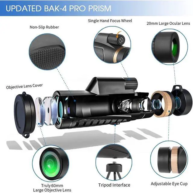 Alt view image 3 of 7 - 12×60 Monocular Telescope with Smartphone Holder & Upgraded Tripod, High Powered SMC & BAK4 Scope, Birthday Gifts for Men Dad Him Husband Teen, Outdoors Survival Hiking Gear