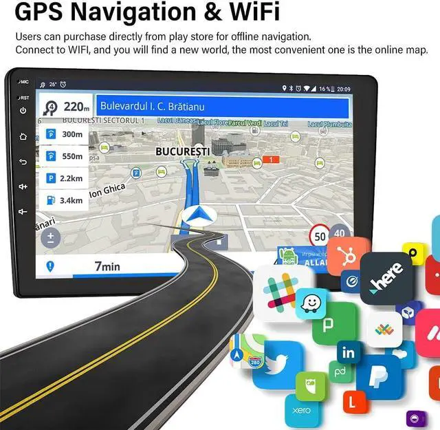 Alt view image 2 of 7 - 1G+32G Android Radio 10.1 Inch Double Din Car Stereo with GPS Navigation Touch Screen Car Radios with Backup Camera, Support WiFi Bluetooth FM, Mirror Link+Dual USB