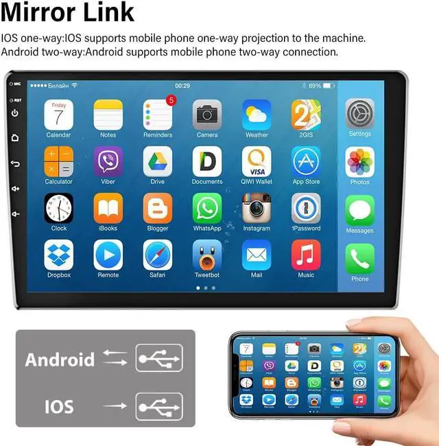 Alt view image 5 of 7 - 1G+32G Android Radio 10.1 Inch Double Din Car Stereo with GPS Navigation Touch Screen Car Radios with Backup Camera, Support WiFi Bluetooth FM, Mirror Link+Dual USB