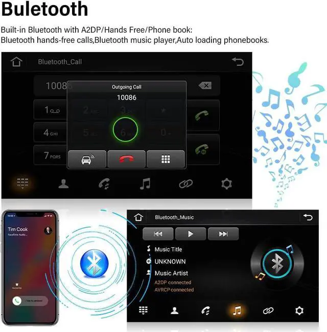 Alt view image 3 of 7 - 1G+32G Android Radio 10.1 Inch Double Din Car Stereo with GPS Navigation Touch Screen Car Radios with Backup Camera, Support WiFi Bluetooth FM, Mirror Link+Dual USB