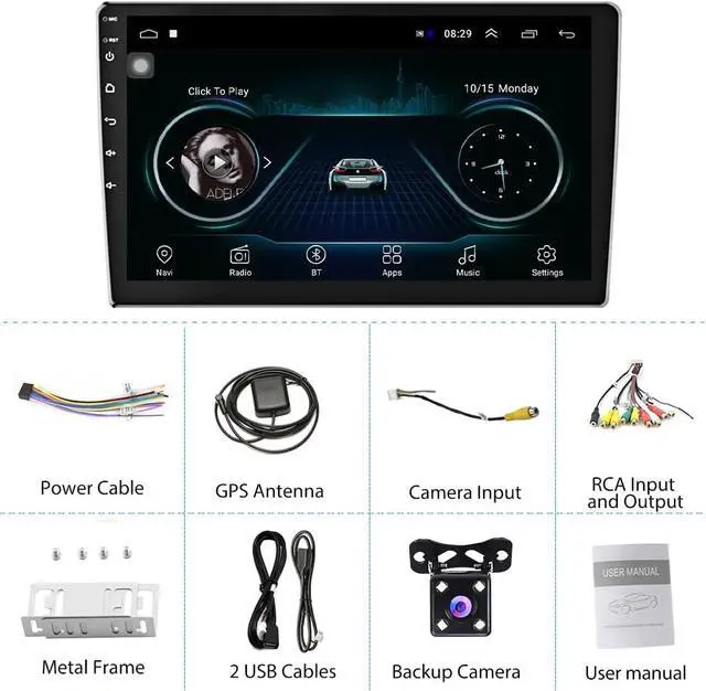 Alt view image 7 of 7 - 1G+32G Android Radio 10.1 Inch Double Din Car Stereo with GPS Navigation Touch Screen Car Radios with Backup Camera, Support WiFi Bluetooth FM, Mirror Link+Dual USB
