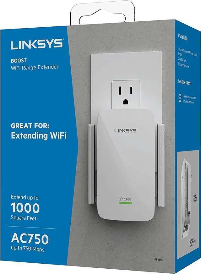 Alt view image 5 of 7 - Linksys WiFi Extender, WiFi 5 Range Booster, Dual-Band Booster, Compact Wall Plug Design, 1,000 Sq. ft Coverage, Speeds up to (AC750) 750Mbps - RE6300