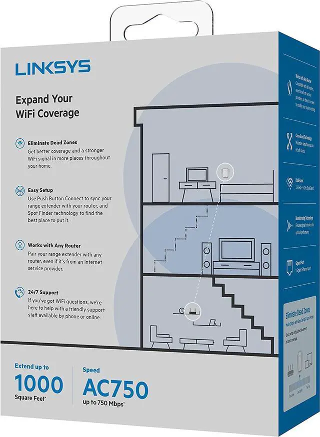 Alt view image 6 of 7 - Linksys WiFi Extender, WiFi 5 Range Booster, Dual-Band Booster, Compact Wall Plug Design, 1,000 Sq. ft Coverage, Speeds up to (AC750) 750Mbps - RE6300