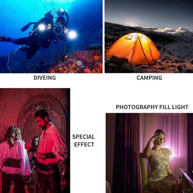 Alt view image 3 of 6 - Video Lighting Dive Light Underwater Lights 72 Led Lights Compatible for Gopro Canon Nikon Pentax Panasonic Sony Samsung SLR Cameras 5 Kinds of Illuminating Colors Waterproof 147ft(45m) Black