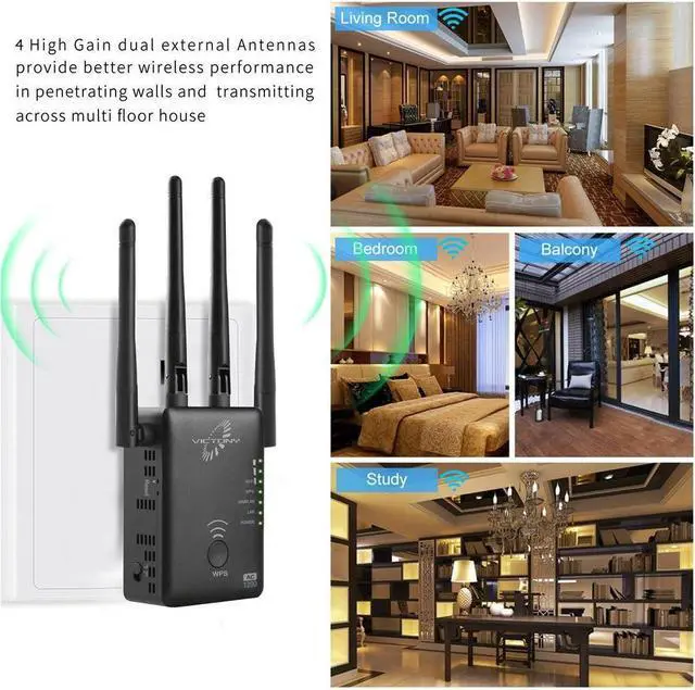 Alt view image 3 of 7 - VICTONYUS VICTONY WA1200 Wireless Range Extender 1200Mbps WiFi Extneder Dual Band with 4 External Antennas WiFi Signal Booster White