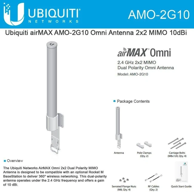 Main image of Ubiquiti AMO-2G10 2.4GHz Omni-Directional Antenna Dual-Polarizarion 10DBI