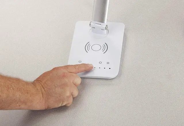 Alt view image 2 of 3 - Safco 1009SL, Pivoting Neck, Built-in Wireless, USB Port Vamp LED Lamp with Charging Pad, Silver, 16" D x 5" W x 16.75" H