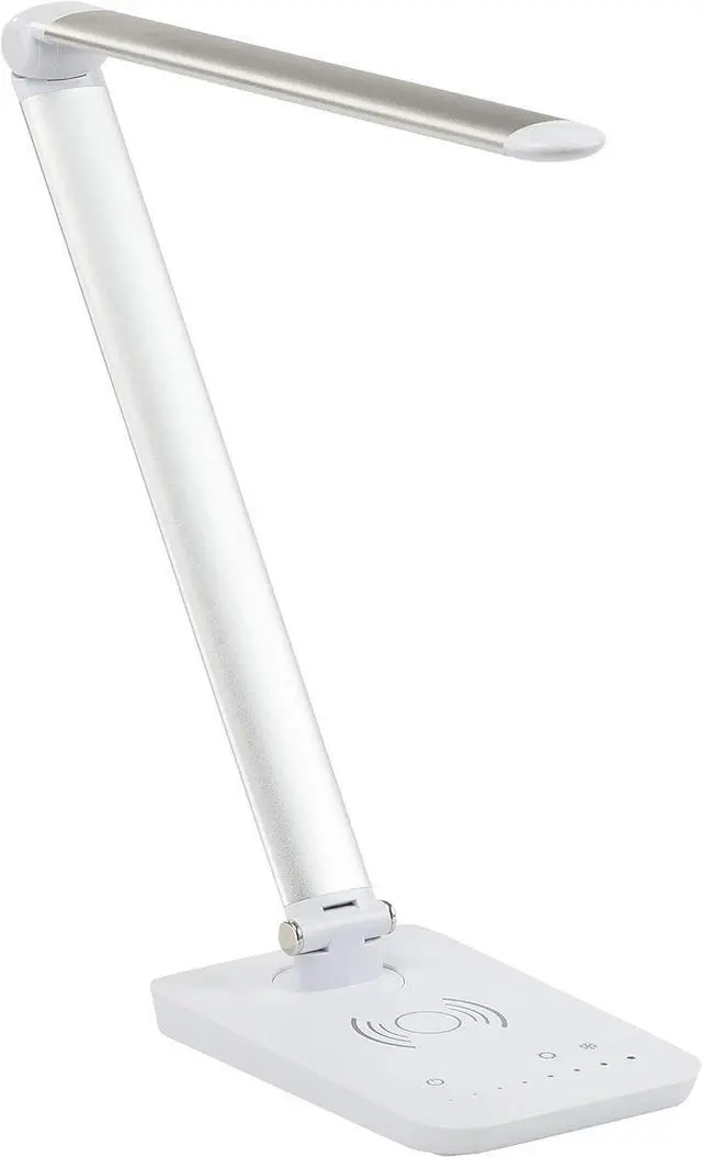 Main image of Safco 1009SL, Pivoting Neck, Built-in Wireless, USB Port Vamp LED Lamp with Charging Pad, Silver, 16" D x 5" W x 16.75" H