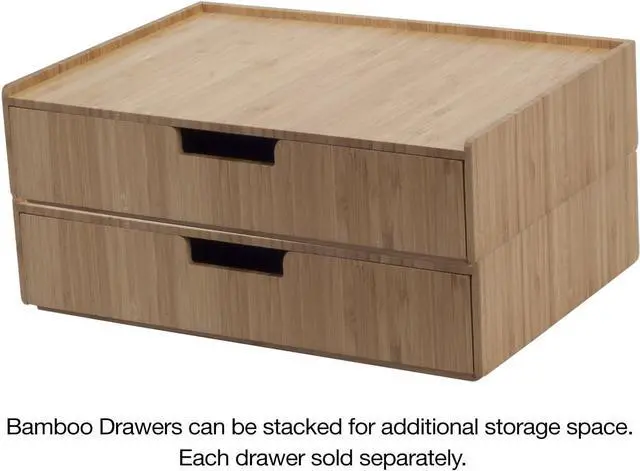 Alt view image 4 of 7 - Bamboo Drawer Large, Monitor Stand & Stackable Storage Solution for office products pens, pencils, scissors, notepads, business cards and more