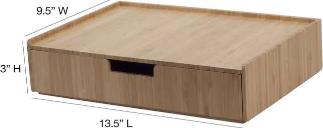 Alt view image 3 of 7 - Bamboo Drawer Large, Monitor Stand & Stackable Storage Solution for office products pens, pencils, scissors, notepads, business cards and more