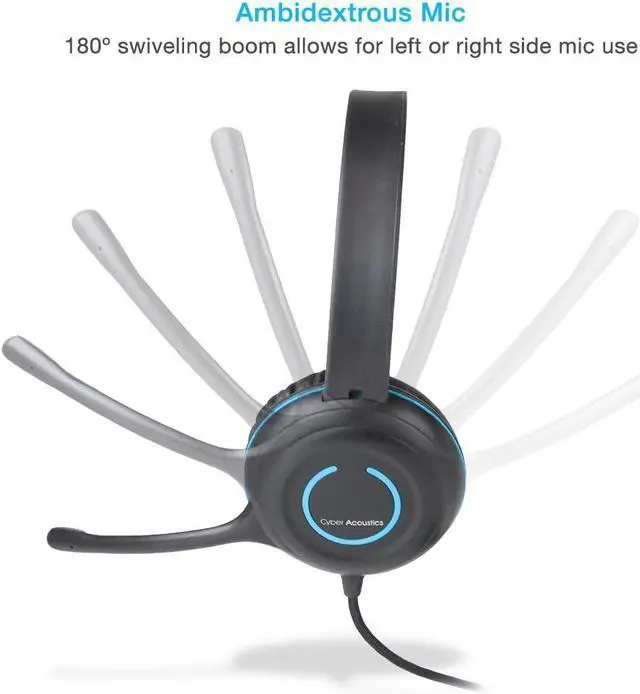 Alt view image 5 of 7 - Cyber Acoustics Stereo USB Headset (AC-5008A), in-line Controls for Volume & Mic Mute, Adjustable Mic Boom for PC & Mac, Perfect for Classroom or Home