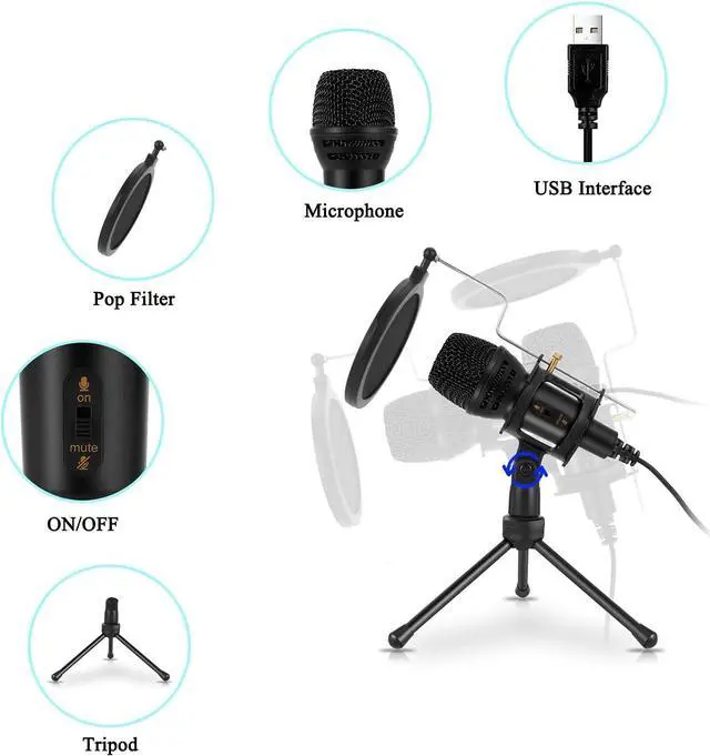 Alt view image 4 of 7 - Microphone for PC, USB PC Microphone, PC Microphone Gaming with Tripod Stand & Pop Filter for Streaming, Podcasting, Vocal Recording, Compatible with Laptop Desktop Computer (USB)
