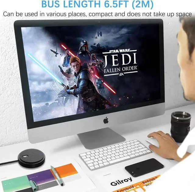 Alt view image 5 of 6 - USB Conference Microphone, 360° Omnidirectional Condenser PC Microphones with Mute Plug & Play Compatible with Mac OS X Windows for Video Conference,Gaming,Chatting,Skype