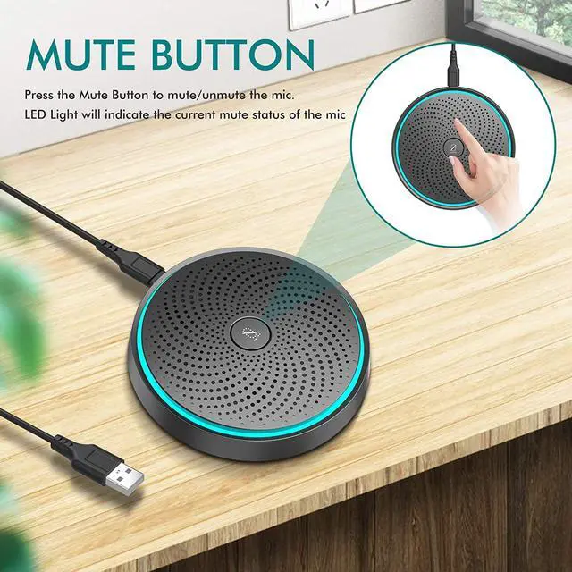 Alt view image 2 of 7 - USB Conference Microphone for Computer, 360°Omnidirectional Condenser PC Mic Pick Up Voice 10ft,One-Key Mute,Plug & Play Laptop Desktop Microphone for Video Meeting,Skype,Zoom,Gaming(Windows/Mac OS)