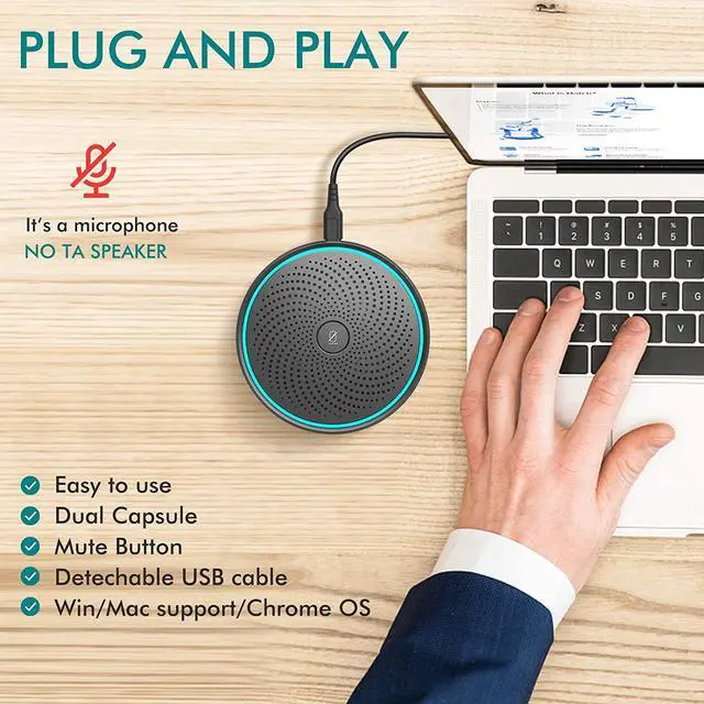 Alt view image 5 of 7 - USB Conference Microphone for Computer, 360°Omnidirectional Condenser PC Mic Pick Up Voice 10ft,One-Key Mute,Plug & Play Laptop Desktop Microphone for Video Meeting,Skype,Zoom,Gaming(Windows/Mac OS)
