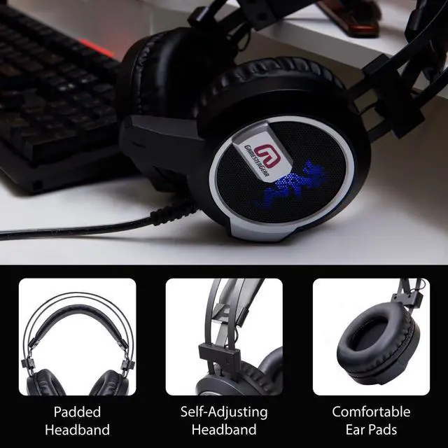 Alt view image 2 of 7 - GamesterGear Falcon Over The Ear Stereo Pc Gaming Headset 3.5mm Surround Sound Audio with Omnidirectional Microphone - Led Lights - Volume Control