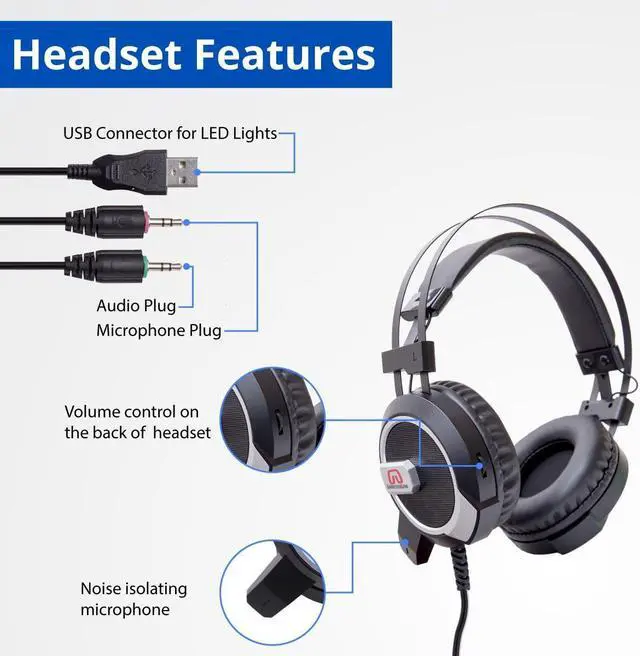 Alt view image 3 of 7 - GamesterGear Falcon Over The Ear Stereo Pc Gaming Headset 3.5mm Surround Sound Audio with Omnidirectional Microphone - Led Lights - Volume Control