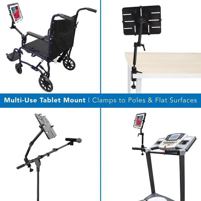 Alt view image 2 of 7 - Mount-It! Tablet Pole Mount | Universal Full Motion Holder for iPad, Phone or Tablet | C-Clamp Base | Fits 6-14 Inch Screens