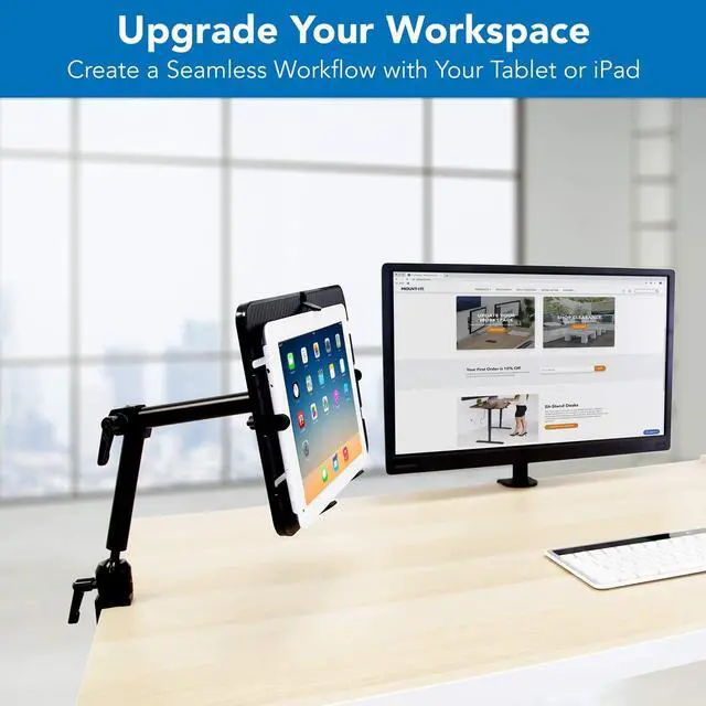Alt view image 3 of 7 - Mount-It! Tablet Pole Mount | Universal Full Motion Holder for iPad, Phone or Tablet | C-Clamp Base | Fits 6-14 Inch Screens