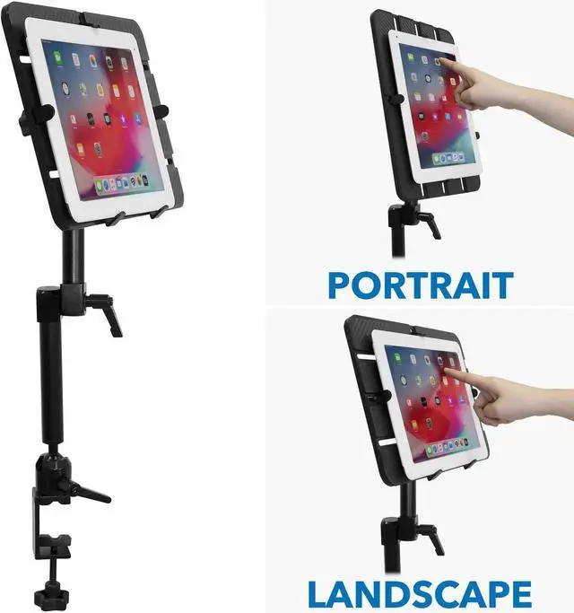 Alt view image 7 of 7 - Mount-It! Tablet Pole Mount | Universal Full Motion Holder for iPad, Phone or Tablet | C-Clamp Base | Fits 6-14 Inch Screens