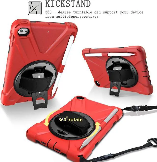 Alt view image 3 of 7 - iPad Mini 5th/4th Generation Case for Kids,  Shockproof Protective Case with 360° Rotating Kickstand Hand Strap and Shoulder Strap Pencil Holder for iPad Mini 5/ 4th Gen 7.9-Inch-Red