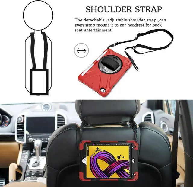 Alt view image 4 of 7 - iPad Mini 5th/4th Generation Case for Kids,  Shockproof Protective Case with 360° Rotating Kickstand Hand Strap and Shoulder Strap Pencil Holder for iPad Mini 5/ 4th Gen 7.9-Inch-Red