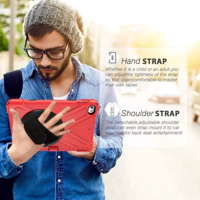Alt view image 5 of 7 - iPad Mini 5th/4th Generation Case for Kids,  Shockproof Protective Case with 360° Rotating Kickstand Hand Strap and Shoulder Strap Pencil Holder for iPad Mini 5/ 4th Gen 7.9-Inch-Red