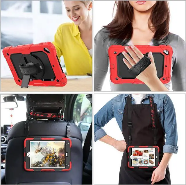 Alt view image 4 of 7 - Case for Pad Mini 5 Case, Shock-Proof [Full-Body] Case with 360 Rotating Stand [Pencil Holder] [Screen Protector] Hand Strap for Mini 5th/4th Generation (Black+Red)