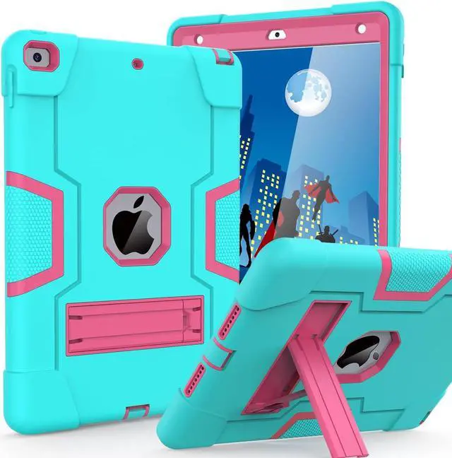 Main image of Case for ipad 9th Generation/iPad 8th Generation/iPad 7th Generation, Slim Heavy Duty Shockproof Rugged Protective Case with Built-in Stand for iPad 10.2 inch 2021/2020/2019, Teal+Rose