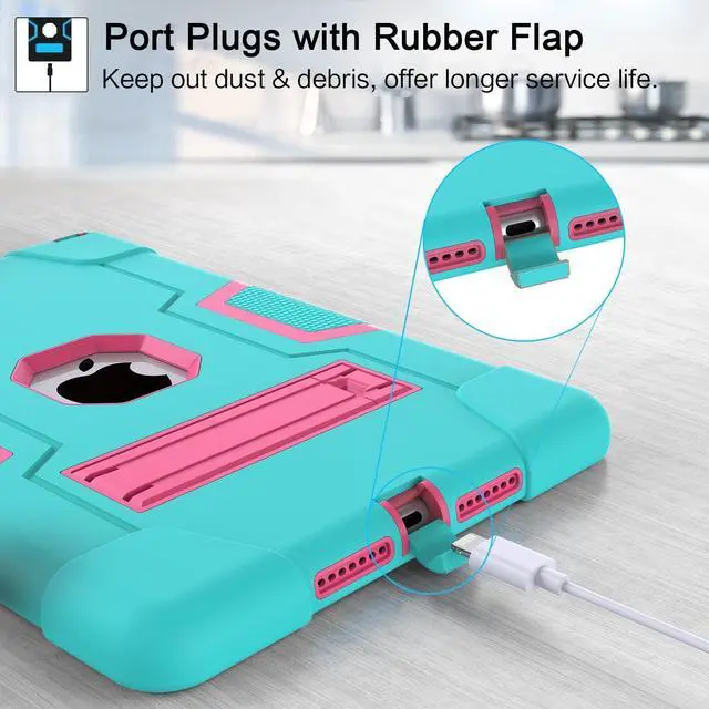 Alt view image 5 of 7 - Case for ipad 9th Generation/iPad 8th Generation/iPad 7th Generation, Slim Heavy Duty Shockproof Rugged Protective Case with Built-in Stand for iPad 10.2 inch 2021/2020/2019, Teal+Rose