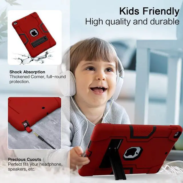 Alt view image 4 of 7 - Case for ipad 9th Generation/iPad 8th Generation/iPad 7th Generation, Slim Heavy Duty Shockproof Rugged Protective Case with Built-in Stand for iPad 10.2 inch 2021/2020/2019, Red