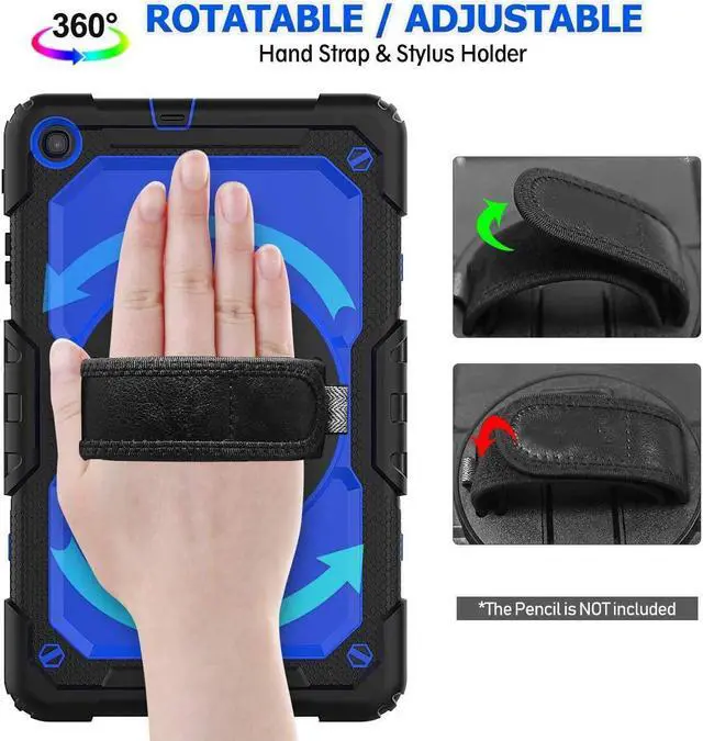 Alt view image 4 of 6 - Case for Samsung Tab A 10.1 2019,Built-in Screen Protector,  Heavy Duty Rugged Shockproof Drop Protection Case with 360 Kickstand/Handle Hand Strap/Shoulder Strap for Galaxy Tab A 10.1 Inch 2019