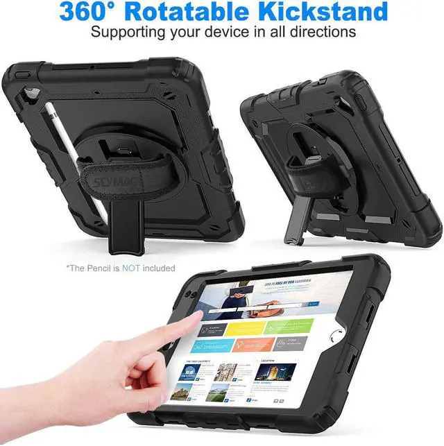 Alt view image 5 of 7 - Case for iPad Mini 5/4 with Screen Protector Pencil Holder [360 Rotating Hand Strap] & Stand Drop-Proof Case for iPad Mini 5th/4th Generation 7.9 inch (Black)