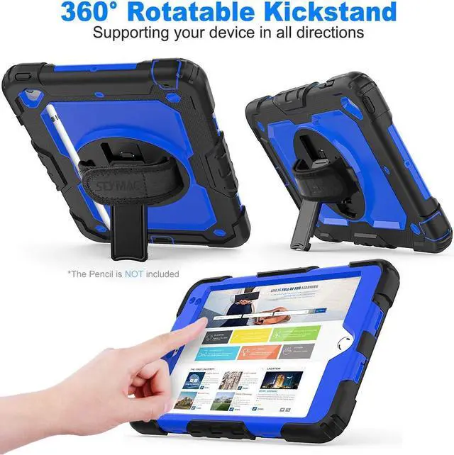Alt view image 5 of 7 - Case for Pad Mini 5/4, Protection [Full-Body] Case with 360 Degrees Rotating Stand [Pencil Holder] [Screen Protector] Hand Strap for Pad Mini 5th/4th Generation 7.9 inch(Blue+Black)