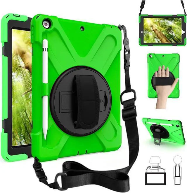 Alt view image 2 of 7 - iPad 10.2 inch Rugged Case Green and 2 Pack Anti Blue Light Tempered Glass Screen Ptotector(iPad 9th/8th/7th Generation)