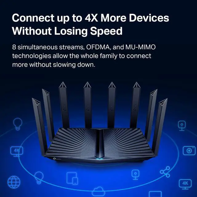 Alt view image 3 of 6 - TP-Link AX6600 Tri-Band WiFi 6 Router (Archer AX90), 8-Stream Gigabit Router, VPN Router, MU-MIMO, 2.5G WAN Port, 1.5GHz Quad-Core CPU