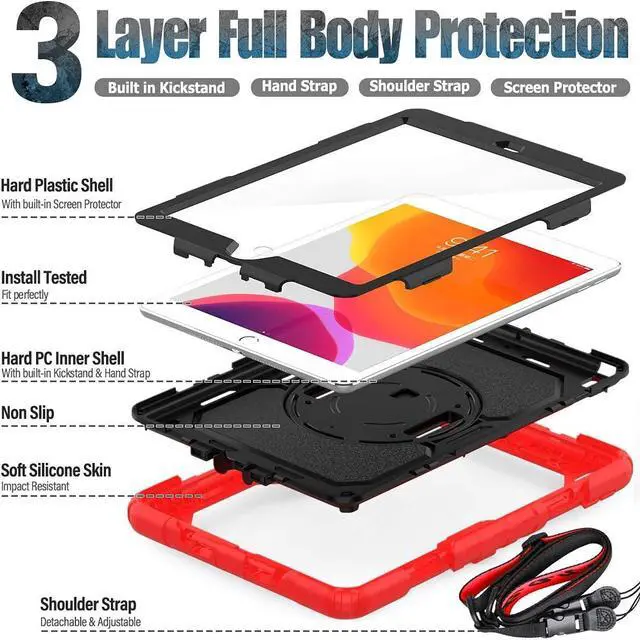 Alt view image 7 of 7 - Case for iPad 9th/8th/7th Generation, iPad 10.2 inch Case 2021 2020 2019, Shockproof Protective Stand Case for iPad 9/8/7
