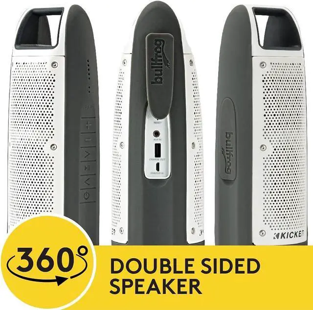 Alt view image 2 of 7 - KICKER Bullfrog BF100 Bluetooth Portable Outdoor Speaker | 360° Sound Field | Waterproof Dustproof Casing IP67 Rating | Powerful 16 Watt AMP | 100 FT Wireless Range Gray