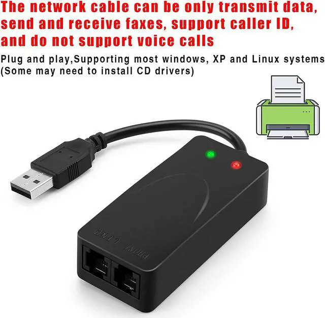 Alt view image 7 of 7 - USB 56K Voice Fax Data External V.90 V.92 Modem With Dual Ports, Compatible With Windows 98SE/2000/ME/XP/Vista/Win 7 and Support Auto-Dial, Tone and Pulse Dialing, Auto Answer, Auto Retrain (Black Co
