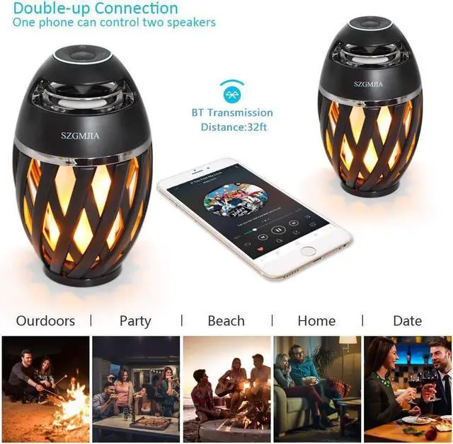 Alt view image 2 of 7 - LED Flame Speaker, Flame Atmosphere Outdoor Bluetooth Speaker with Stereo Enhanced Bass Sound, TWS Supported Portable Wireless Speaker, BT4.2 for iPhone Ipad Android(2 Pack)